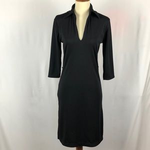 Express LBD Collared Plunging V-Neck Midi Length Black Dress - Size 1/2 Juniors